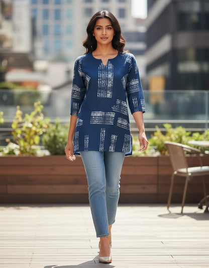 Women's Navy Blue cotton with white strips in L
