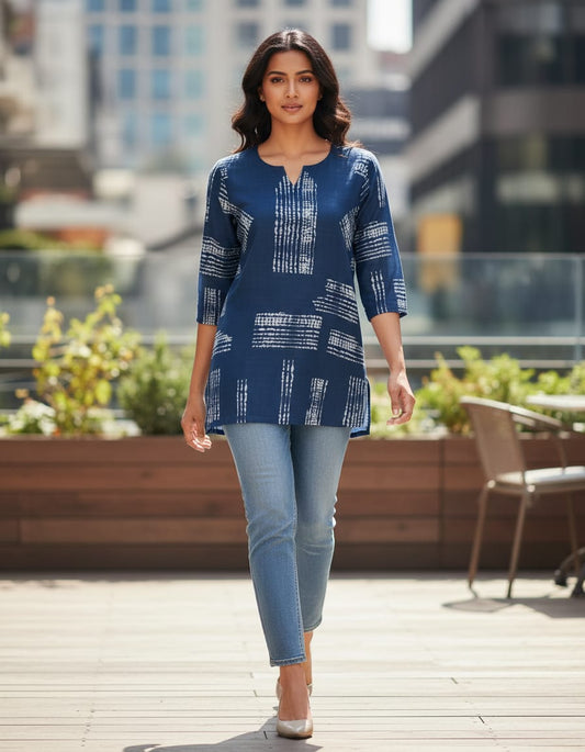Women's Navy Blue cotton with white strips in L