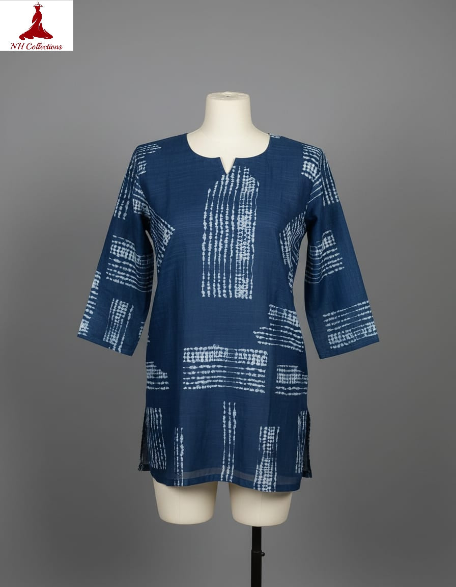 Women's Navy Blue cotton with white strips in L