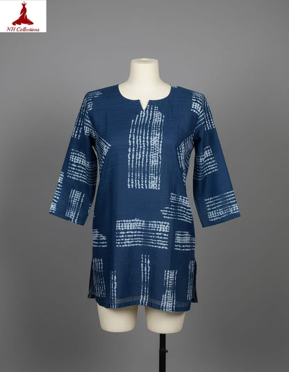 Women's Navy Blue cotton with white strips in L