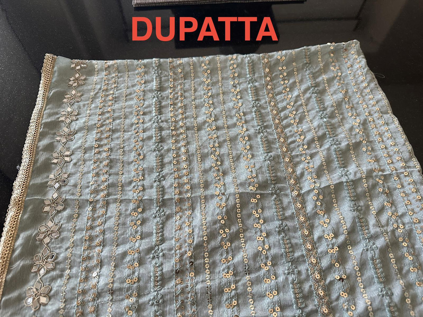 Ivory Georgette Kurta Set with Pearl neck line in M