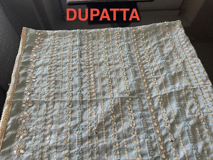 Ivory Georgette Kurta Set with Pearl neck line in M