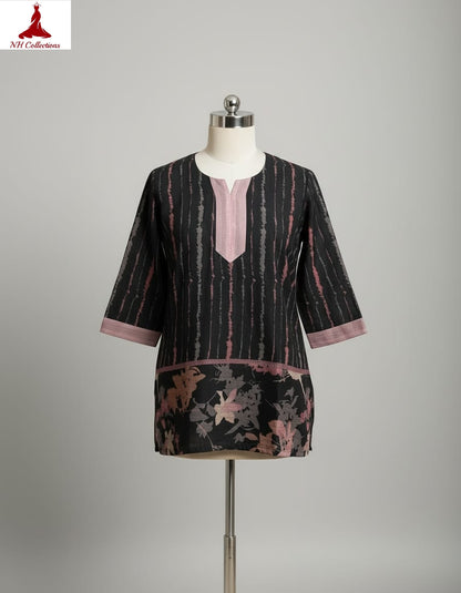 Black linen with pink glazed patch neckline in XS