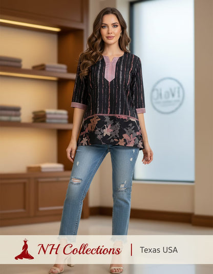 Black linen with pink glazed patch neckline in XS