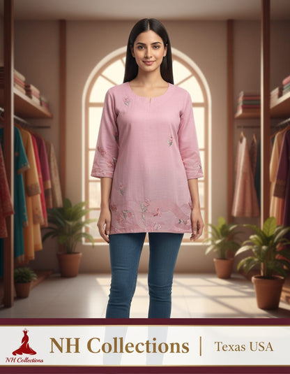 Women's Rose pink with light embroidery in XS