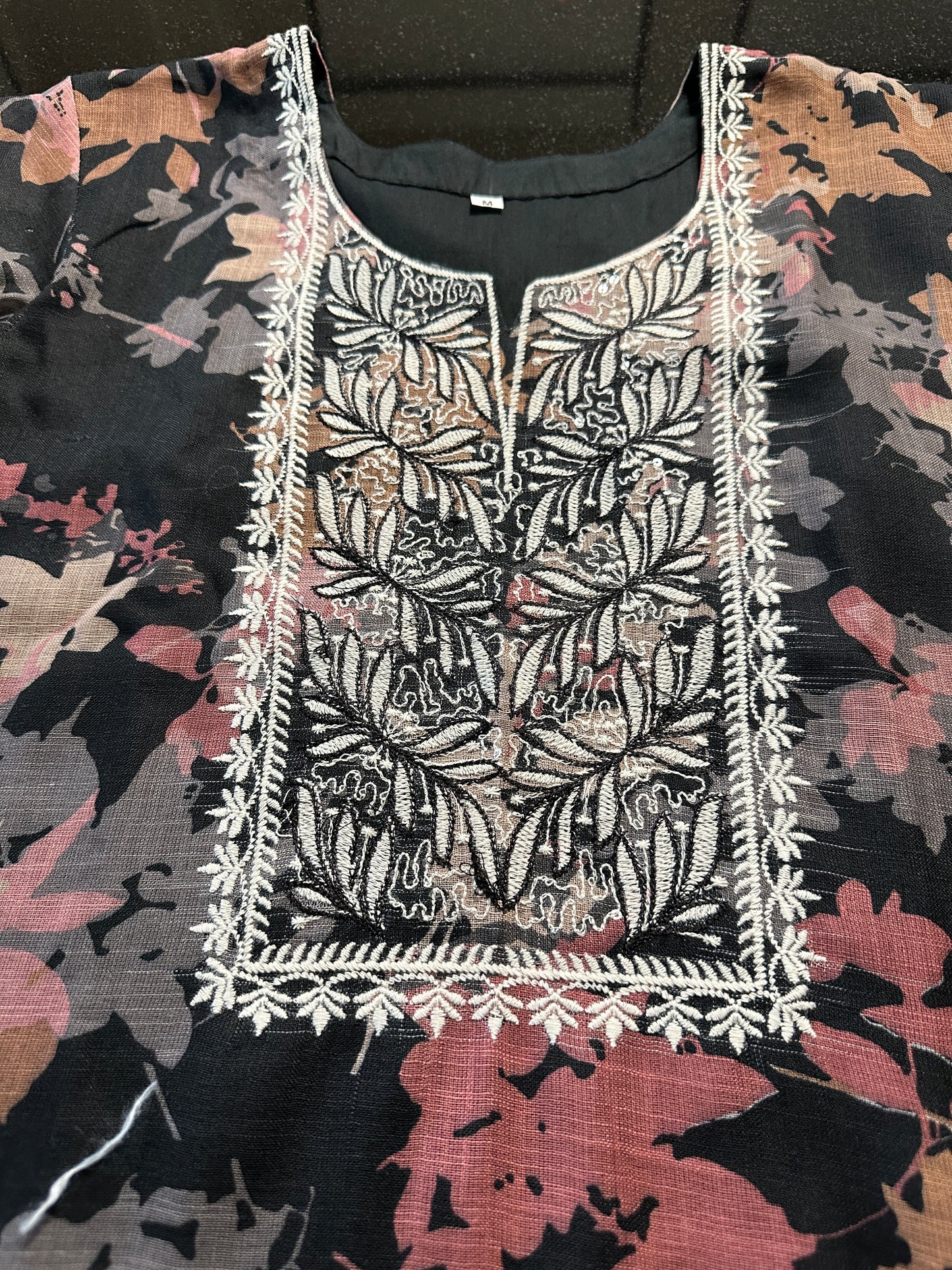Women's Black printed with white thread embroidery in S
