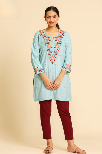 Women's light blue color blouse in muslin silk in XL