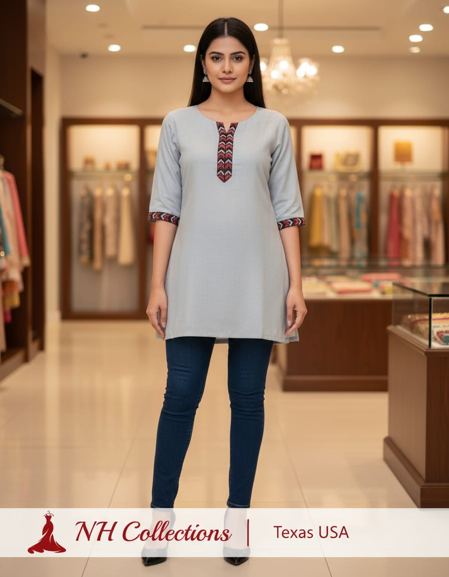 Women's Grey crepe top with lace on neckline in S
