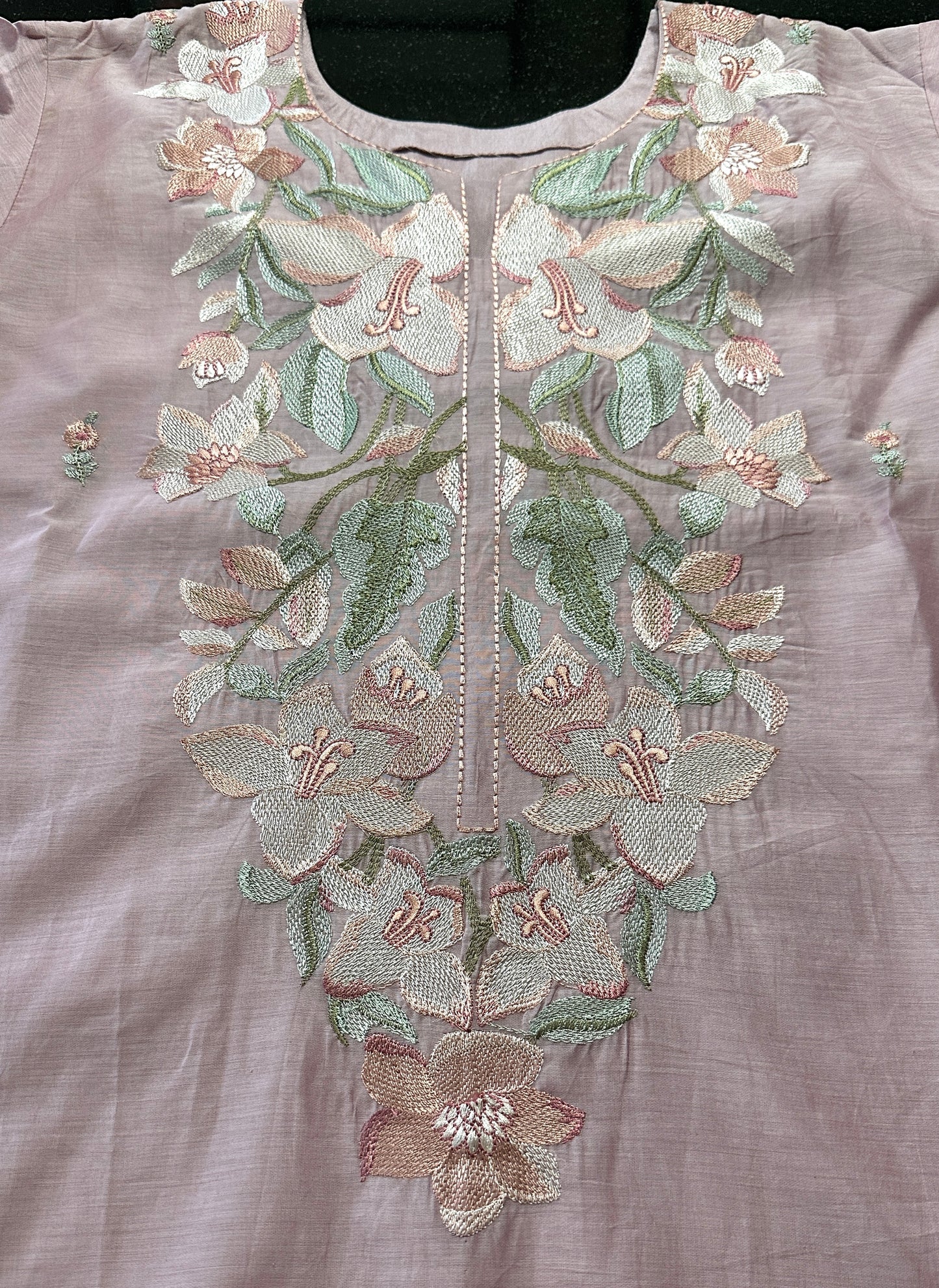 Women's Rose pink with floral thread embroidery on neck in M