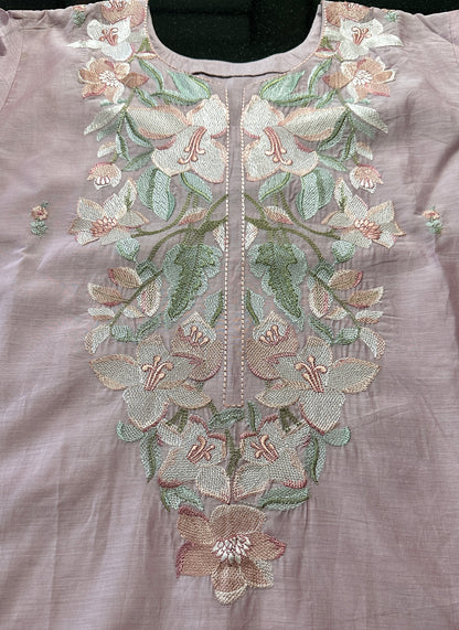 Women's Rose pink with floral thread embroidery on neck in M