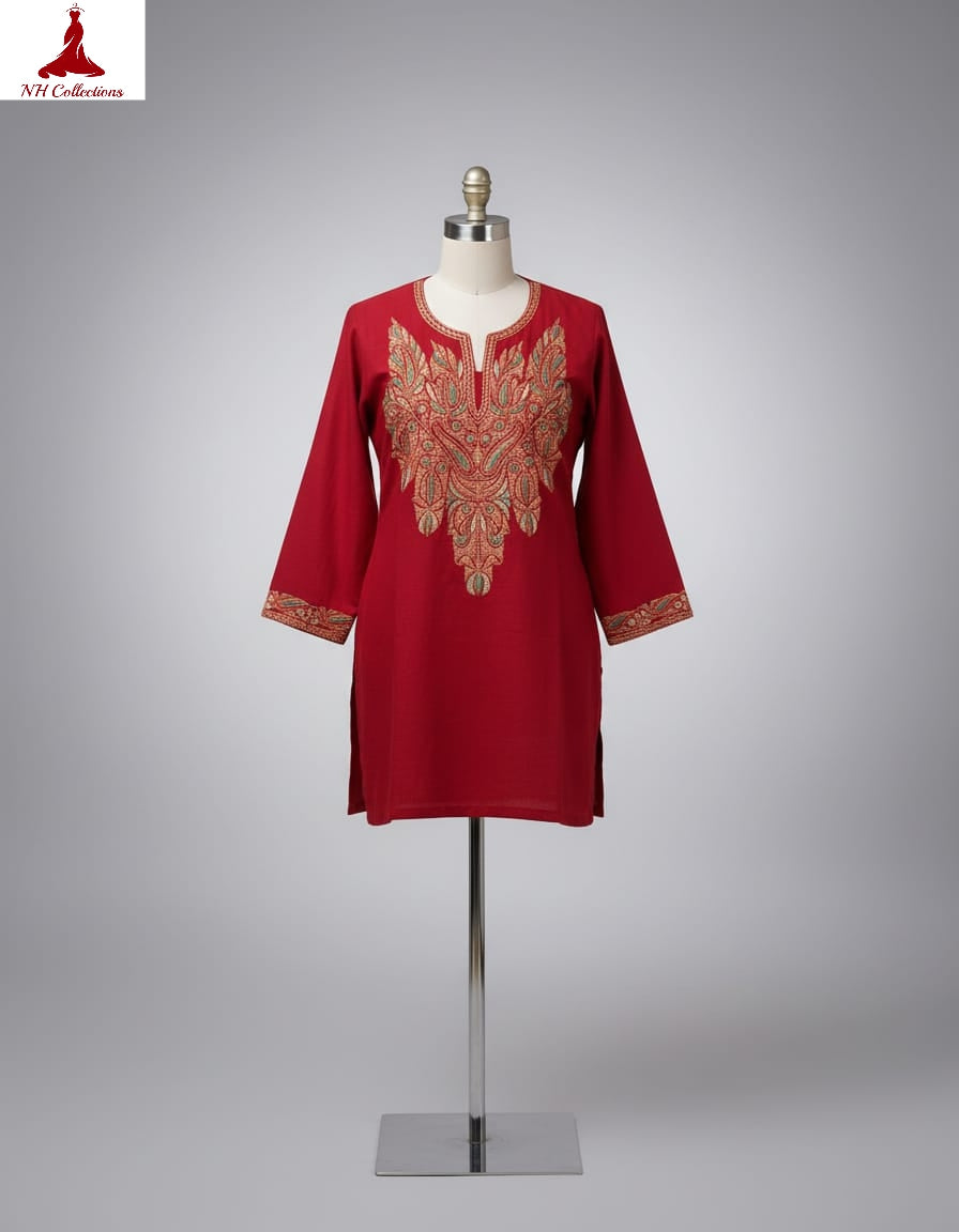 Women's Red cotton top with Tilla work in S