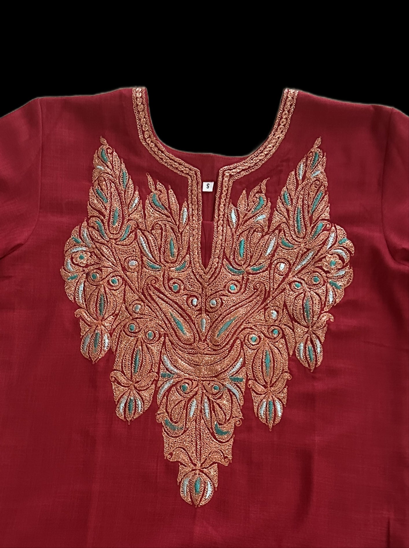 Women's Red cotton top with Tilla work in S