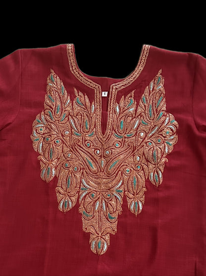 Women's Red cotton top with Tilla work in S