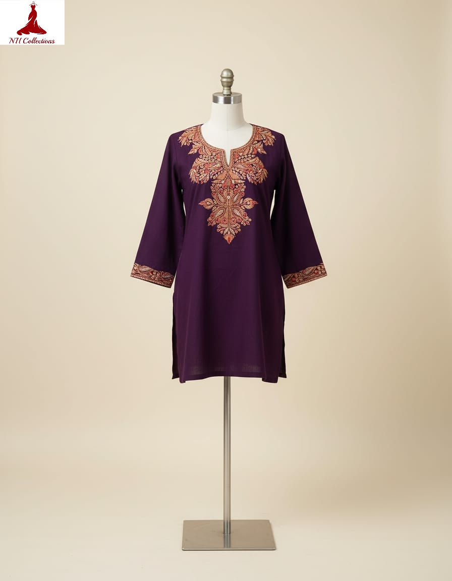 Women's Wine cotton top with tilla work in M