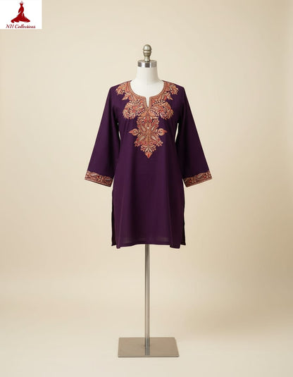 Women's Wine cotton top with tilla work in M