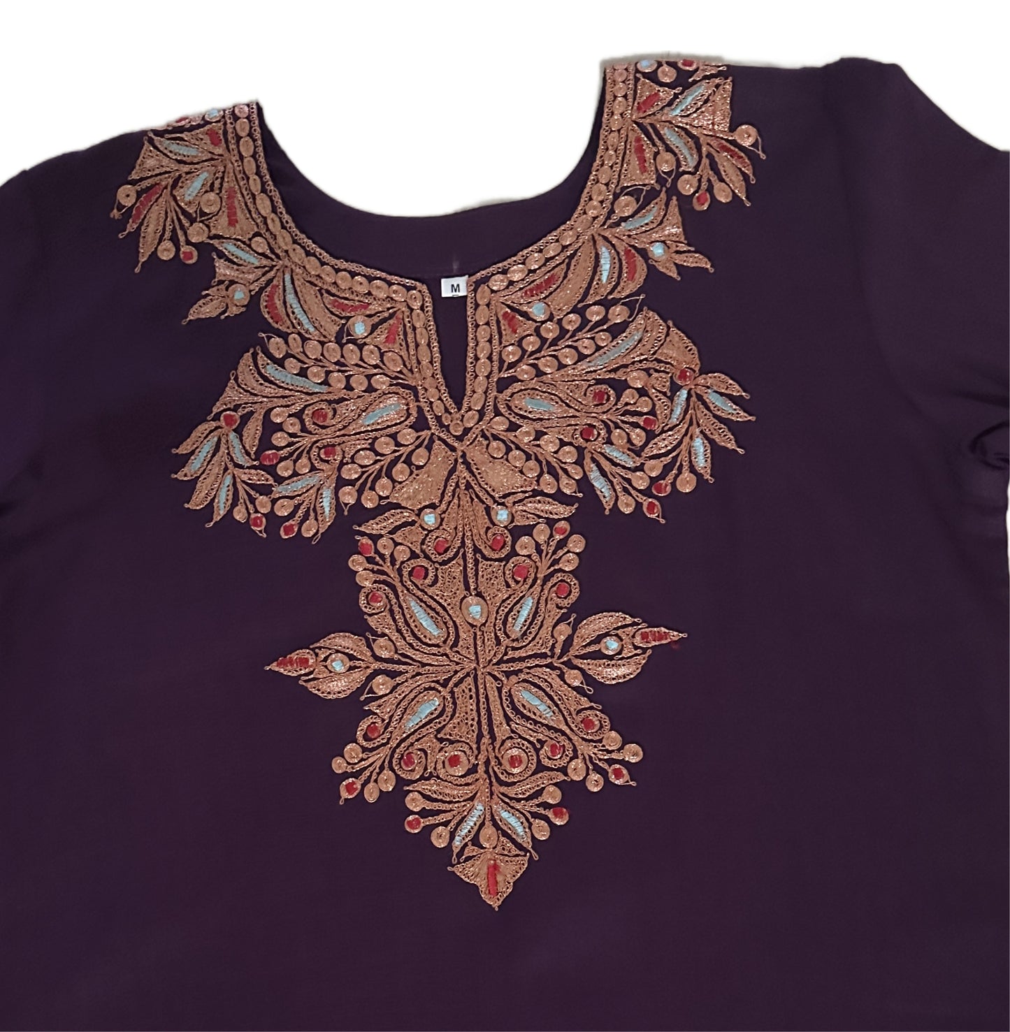 Women's Wine cotton top with tilla work in M