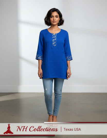 Women's Ink Blue crushed cotton top in M