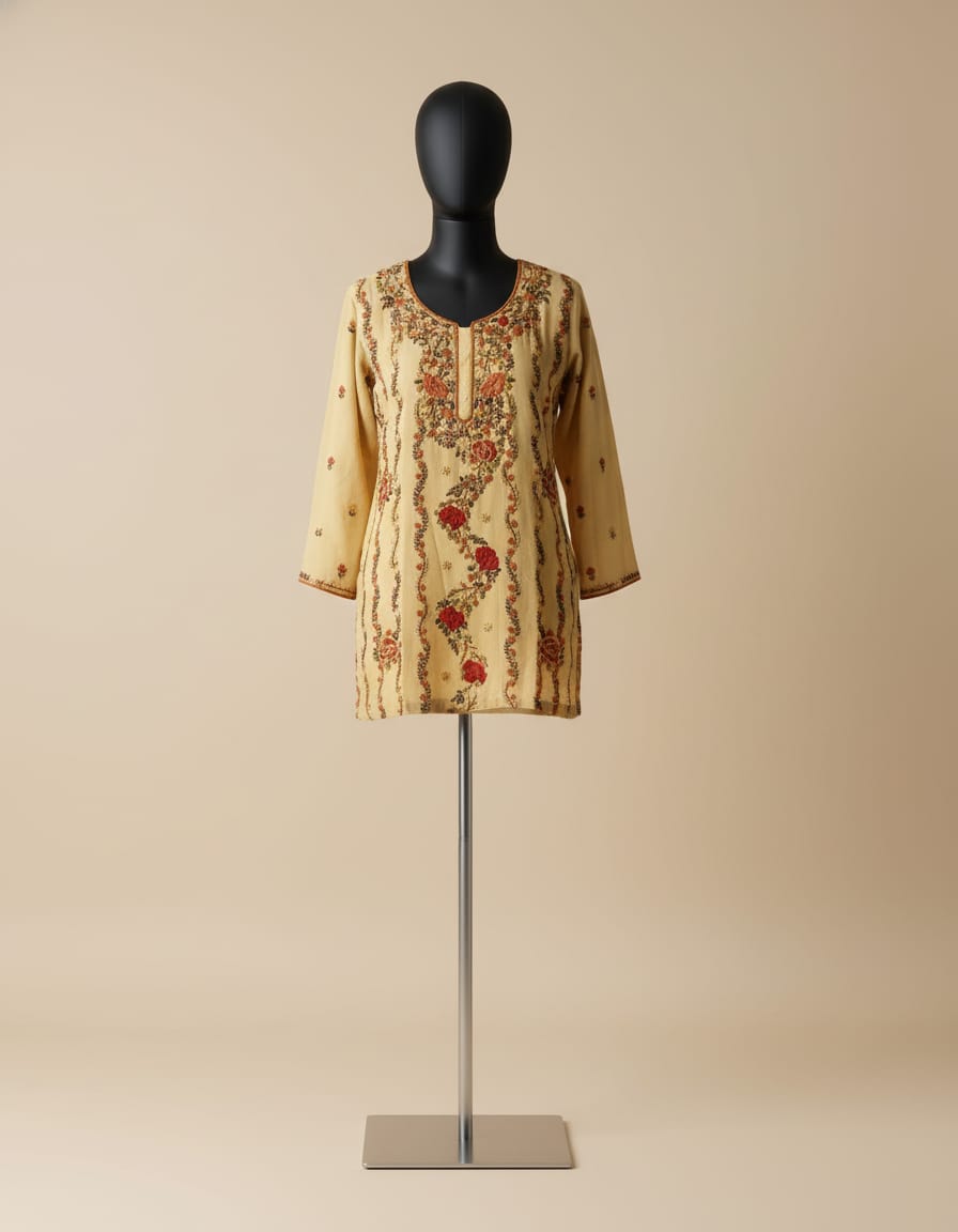 Women's mustard georgette top with embroidery in L