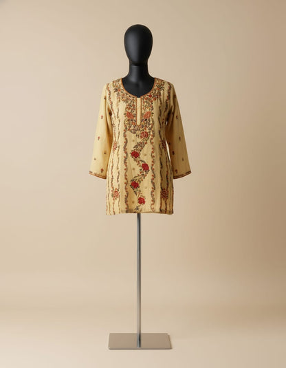 Women's mustard georgette top with embroidery in L
