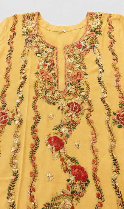 Women's mustard georgette top with embroidery in L
