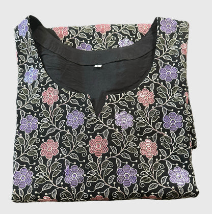 Women's black georgette top with intricate thread embroidery in L
