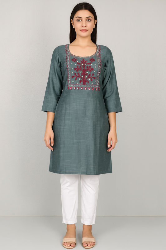 Women's grey color blouse with applique work in XL