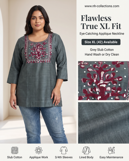 Women's grey color blouse with applique work in XL