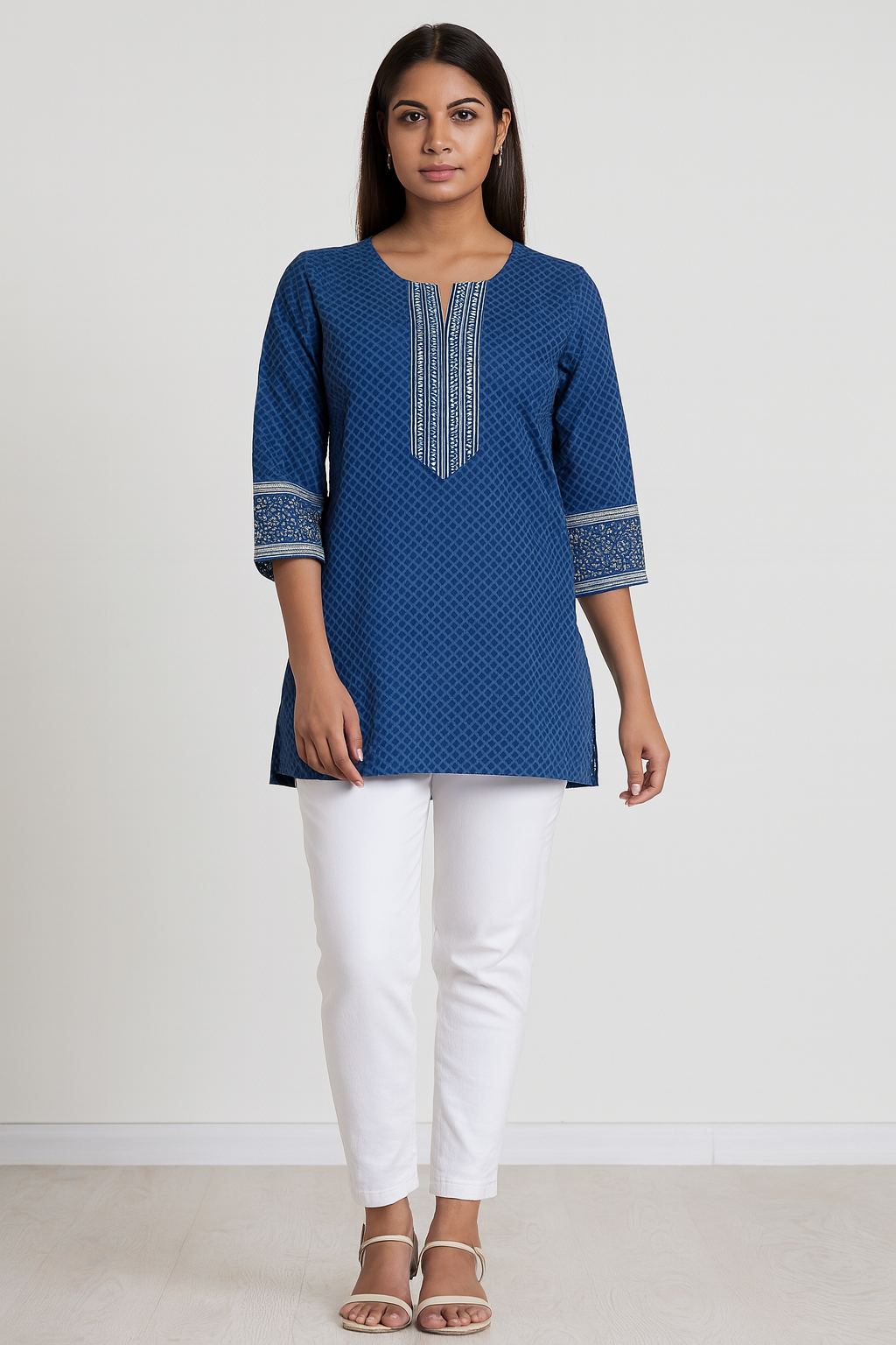 Women's navy blue color cotton blouse in XL