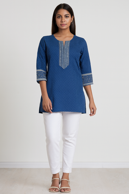 Women's navy blue color cotton blouse in XL