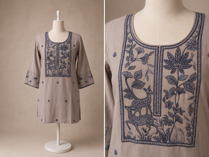 Women’s muslin silk deer embroidered top in L