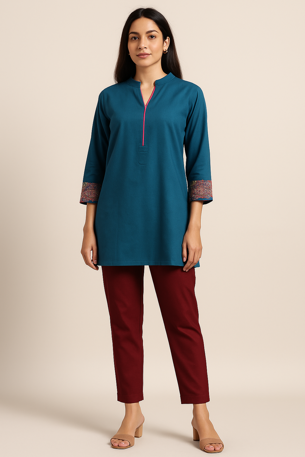 Women's teal blue muslin silk blouse in XL