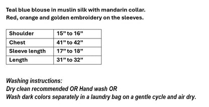 Women's teal blue muslin silk blouse in XL