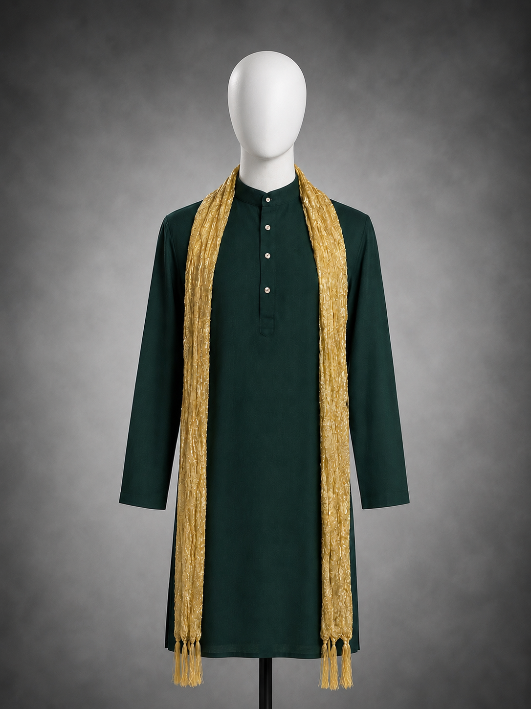Men’s Green Silk kurta with golden stole (L to 2XL)