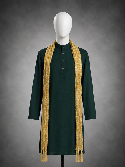 Men’s Green Silk kurta with golden stole (L to 2XL)