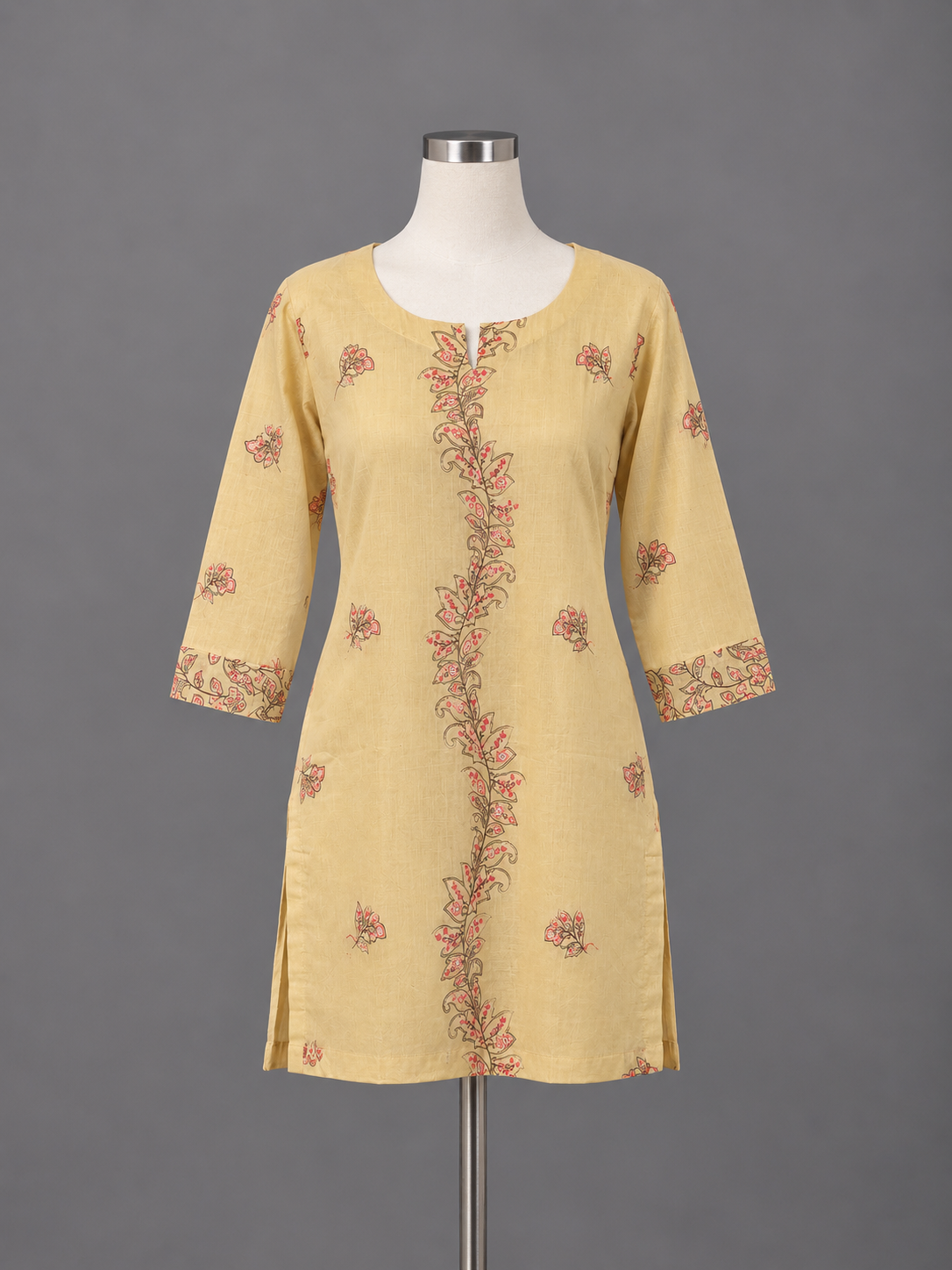 Women's Beige Cotton Embroidered Top in S