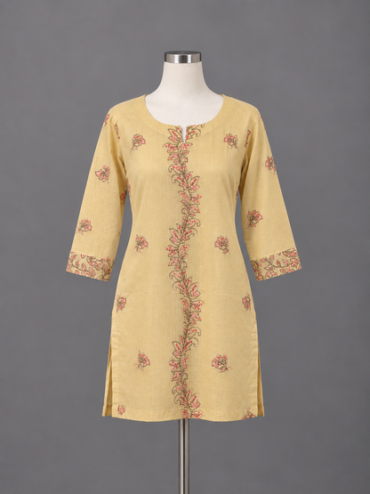 Women's Beige Cotton Embroidered Top in S