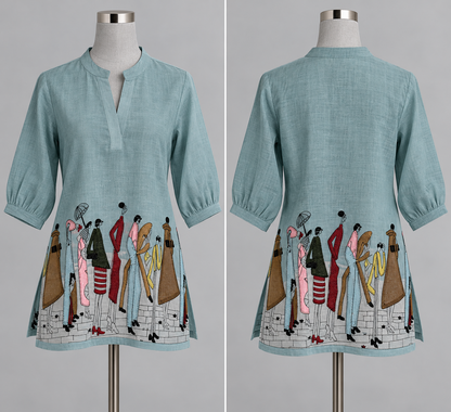 Women's Linen Tops with Human Embroidery in S to 2XL