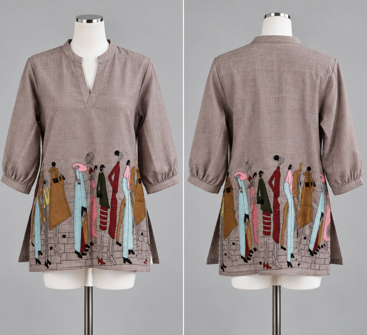 Women's Linen Tops with Human Embroidery in S to 2XL