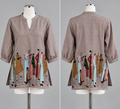 Women's Linen Tops with Human Embroidery in S to 2XL