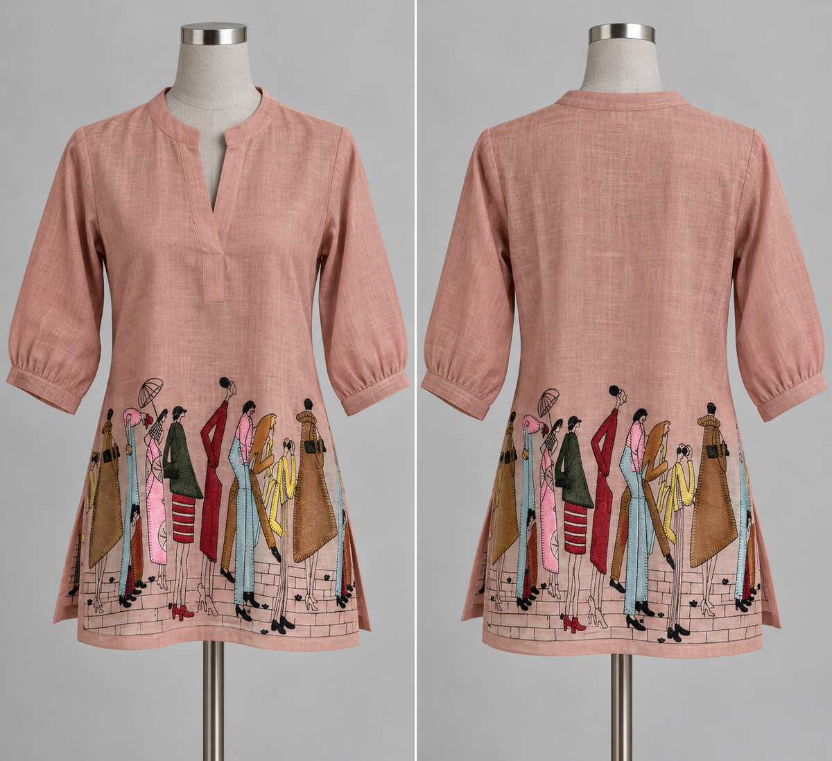 Women's Linen Tops with Human Embroidery in S to 2XL