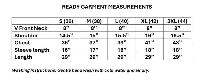 Size guide for Women's Linen Tops with Human Embroidery in S to 2XL