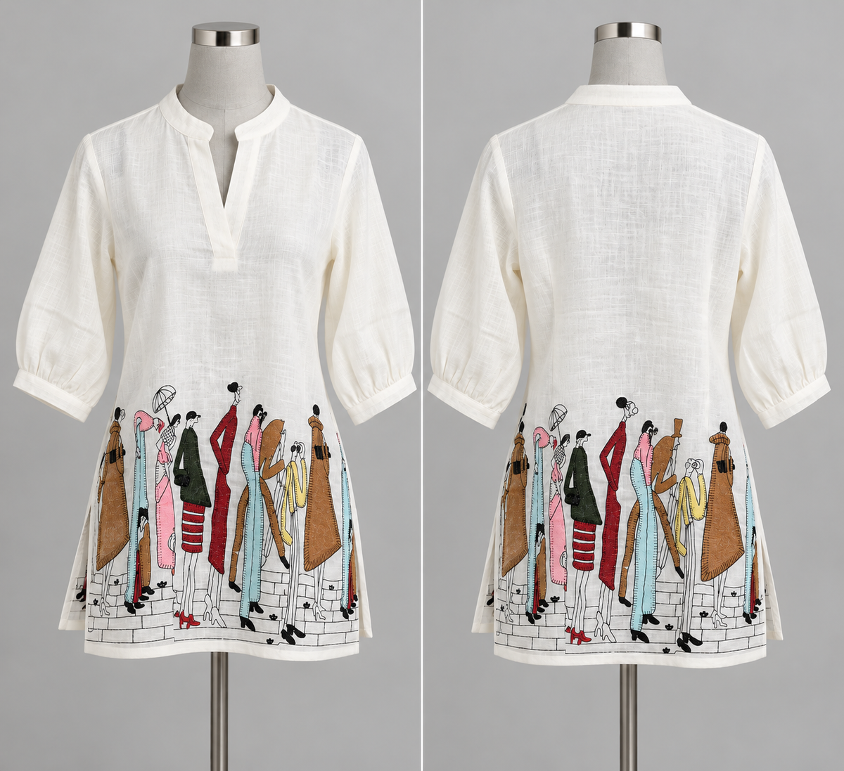 Women's Linen Tops with Human Embroidery in S to 2XL