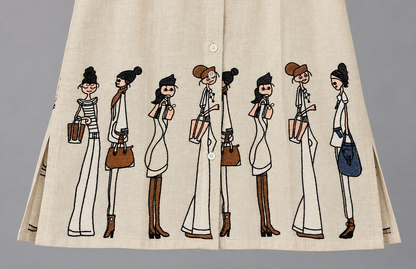 Women's Off white Kora Cotton Tall Human Figures Embroidery in XS & S