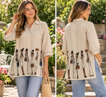 Women's Off white Kora Cotton Tall Human Figures Embroidery in XS & S