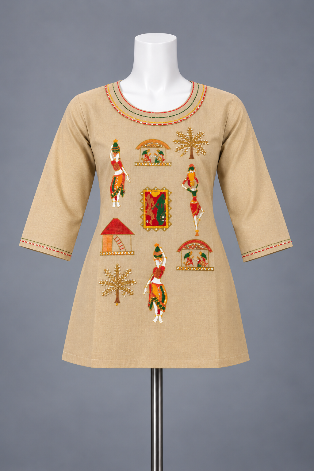Women's Rayon colorful folk art-inspired embroidery in S to 2XL