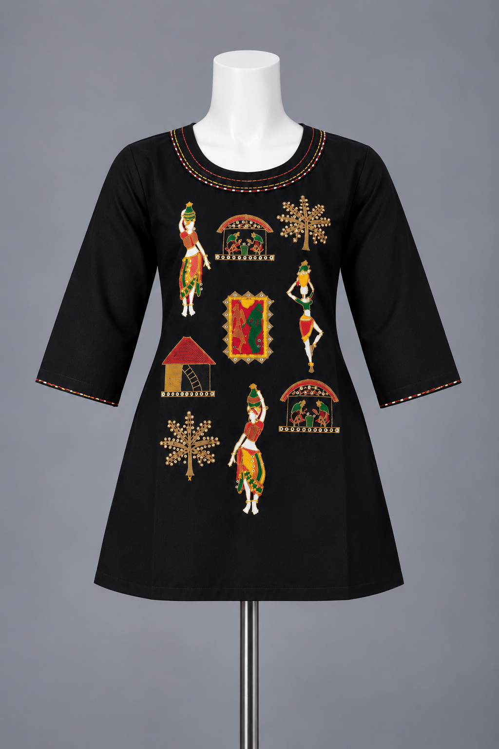 Women's Rayon colorful folk art-inspired embroidery in S to 2XL
