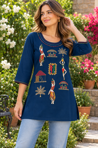 Women's Rayon colorful folk art-inspired embroidery in S to 2XL