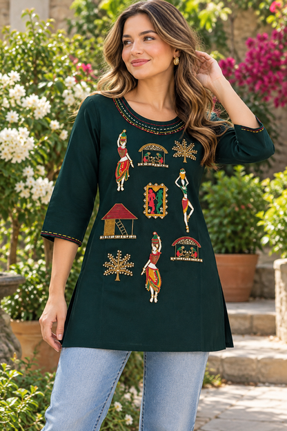 Women's Rayon colorful folk art-inspired embroidery in S to 2XL