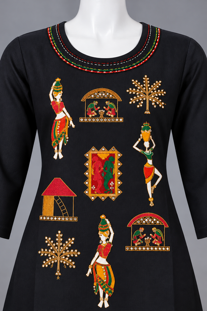 Women's Rayon colorful folk art-inspired embroidery in S to 2XL