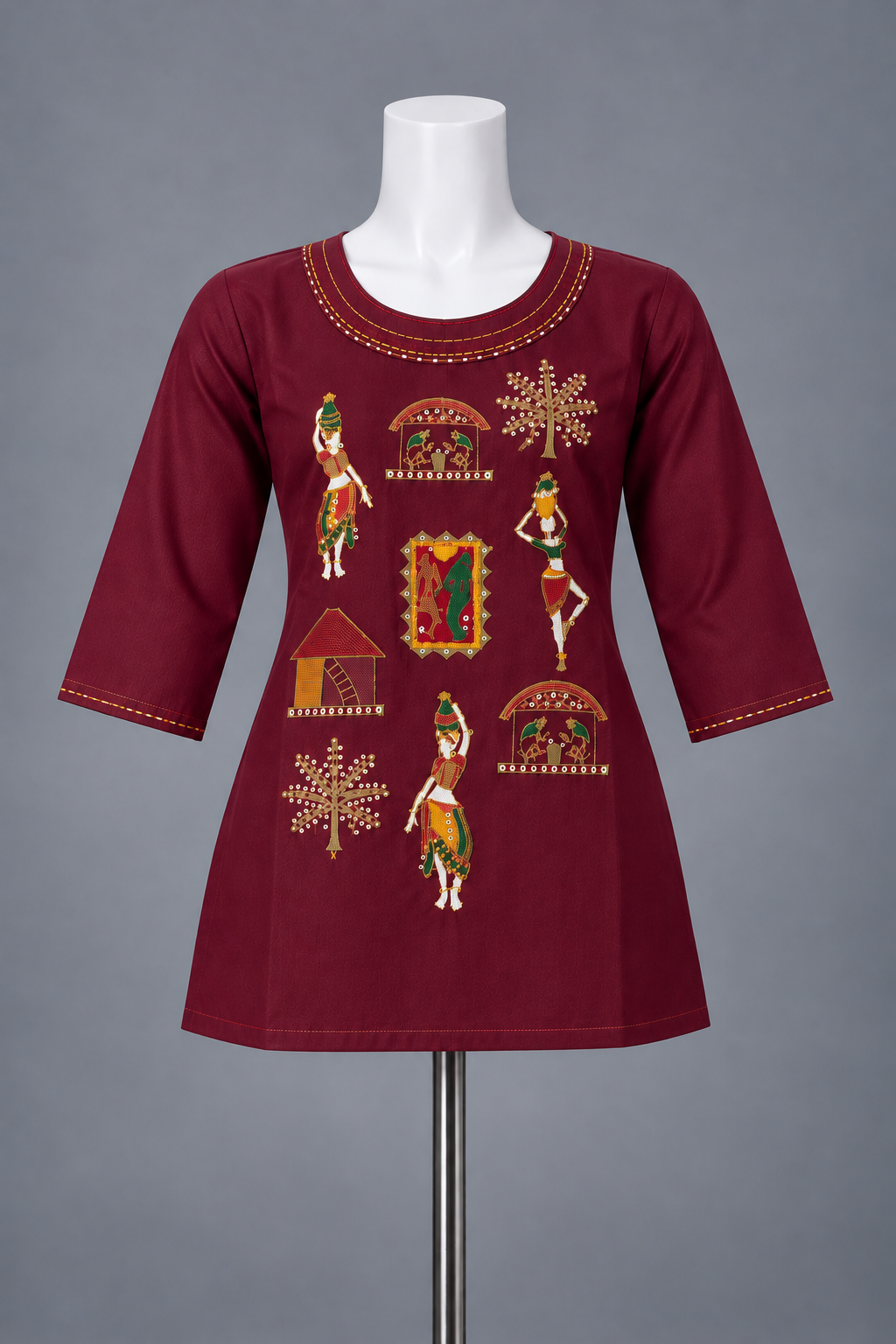 Women's Rayon colorful folk art-inspired embroidery in S to 2XL